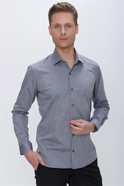 Slim Fit Doku Desenli %100 Pamuk Füme Gömlek GK 675