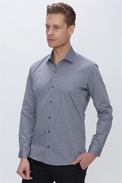 Slim Fit Doku Desenli %100 Pamuk Füme Gömlek GK 675
