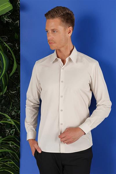 Slim Fit %100 Pamuk Kravat Yaka Taş Gömlek GK 683