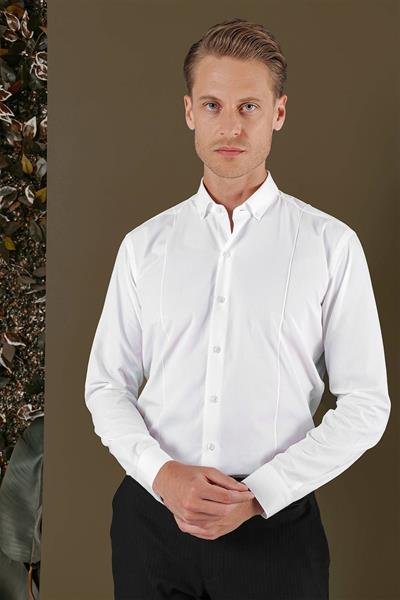 GK 691 Slim Fit Beyaz Klasik Gömlek