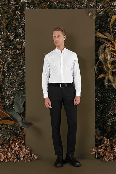 GK 691 Slim Fit Beyaz Klasik Gömlek