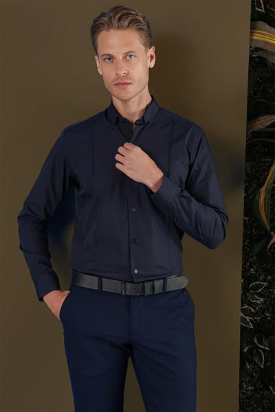 GK 691 Slim Fit Lacivert Klasik Gömlek