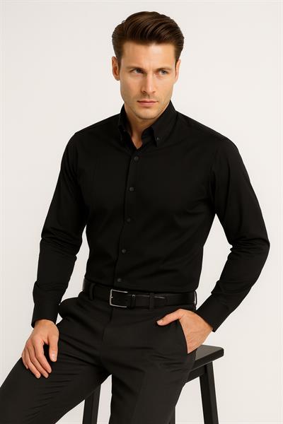 GK 691 Slim Fit Siyah Klasik Gömlek