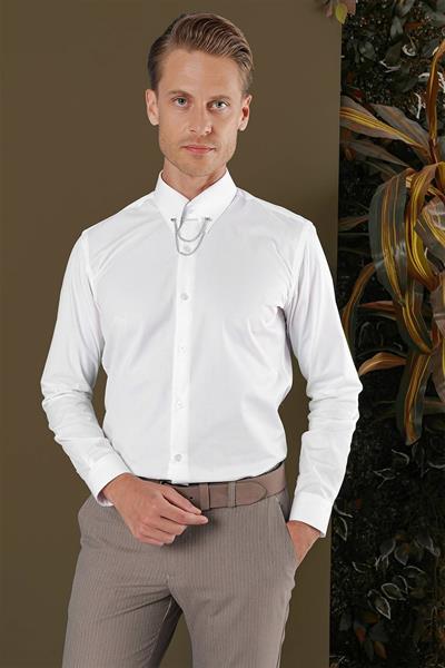 GK 704 Slim Fit Beyaz Klasik Gömlek