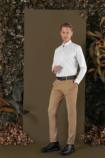 Slim Fit Yaka Zincirli %100 Pamuk Düz Mavi Gömlek GK 704