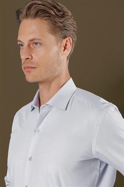 Slim Fit Kravat Yaka %100 Pamuk Dokulu Mavi Gömlek GK 705