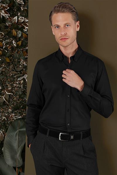 GK 706 Slim Fit Siyah Klasik Gömlek