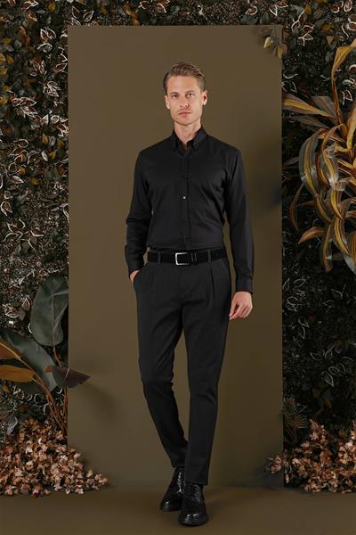 GK 706 Slim Fit Siyah Klasik Gömlek