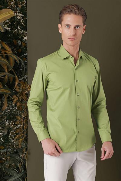 GK 709 Slim Fit Açık Yeşil Klasik Gömlek