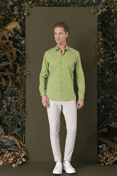 GK 709 Slim Fit Açık Yeşil Klasik Gömlek