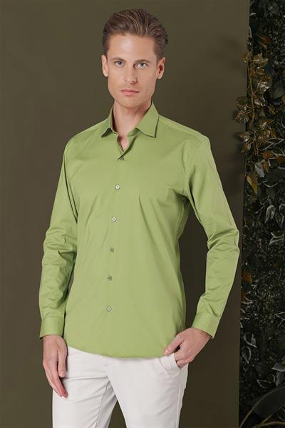 GK 709 Slim Fit Açık Yeşil Klasik Gömlek