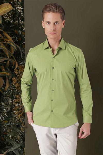 GK 709 Slim Fit Açık Yeşil Klasik Gömlek