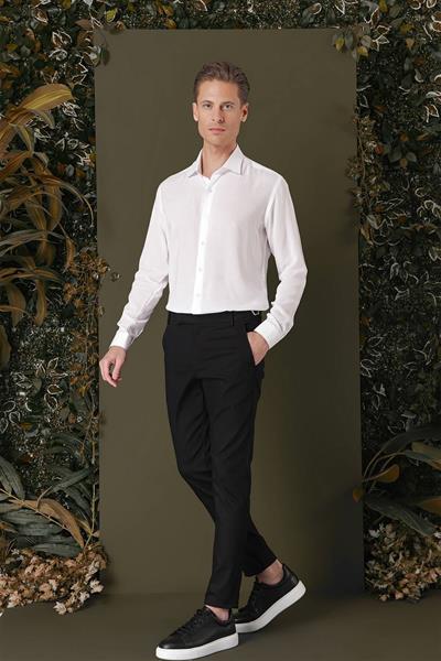 Slim Fit %100 Pamuk Kravat Yaka Düz Beyaz 1 Gömlek GK 709