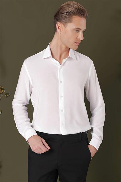 Slim Fit %100 Pamuk Kravat Yaka Düz Beyaz 1 Gömlek GK 709