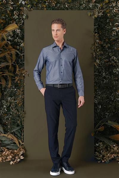 Slim Fit %100 Pamuk Kravat Yaka Düz Füme Gömlek GK 709