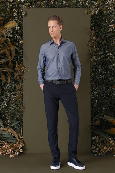 Slim Fit %100 Pamuk Kravat Yaka Düz Füme Gömlek GK 709