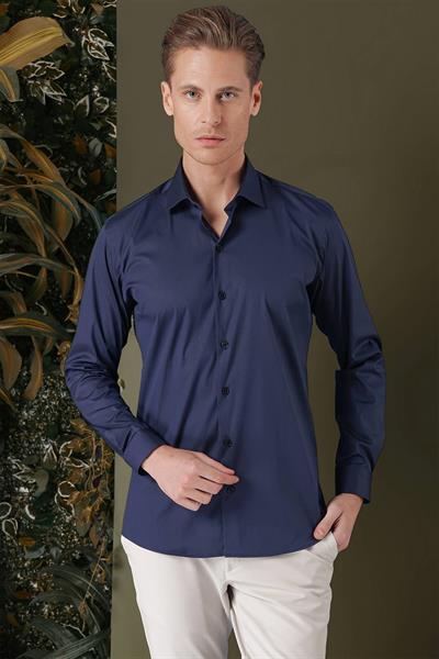 GK 709 Slim Fit Lacivert Klasik Gömlek
