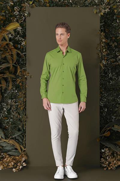 GK 709 Slim Fit Yeşil Klasik Gömlek