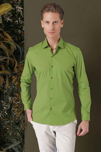 GK 709 Slim Fit Yeşil Klasik Gömlek