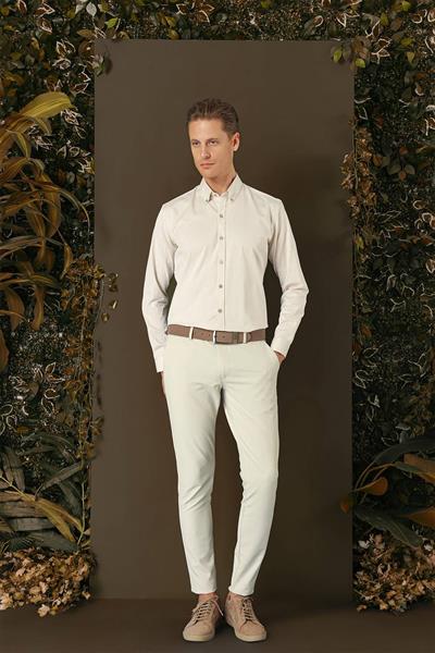 GK 711 Slim Fit Bej Klasik Gömlek
