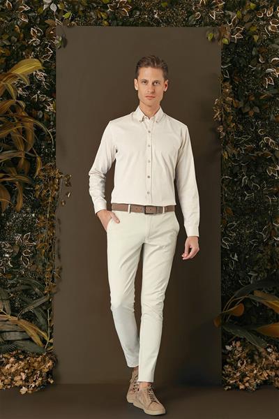GK 711 Slim Fit Bej Klasik Gömlek
