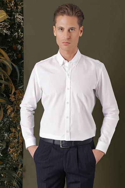 GK 711 Slim Fit Beyaz Klasik Gömlek