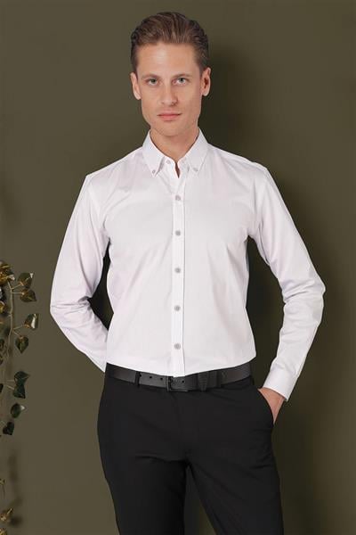 GK 711 Slim Fit Taş Klasik Gömlek