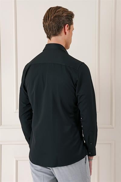 Gk 718 Slim Fit Dokulu Pamuklu Klasik Siyah Gömlek
