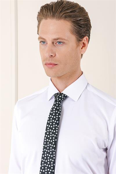 Gk 718 Slim Fit Dokulu Pamuklu Klasik Beyaz Gömlek