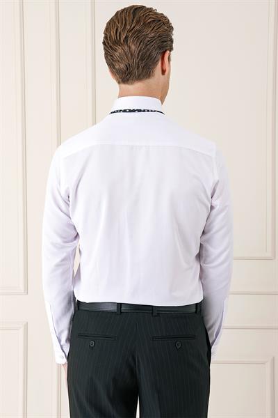 Gk 718 Slim Fit Dokulu Pamuklu Klasik Beyaz Gömlek