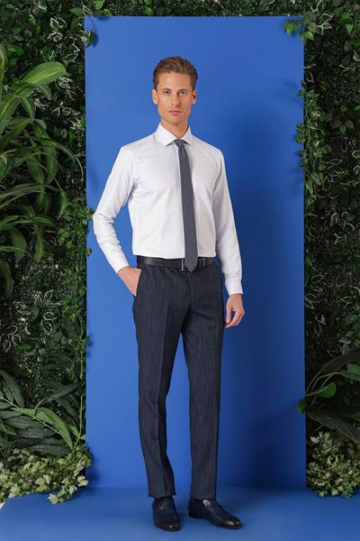 Gk 719 Slim Fit Dokulu Pamuklu Klasik Mavi Gömlek