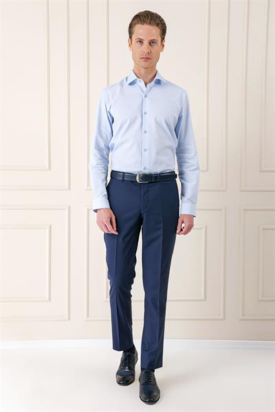Gk 720 Slim Fit Dokulu Pamuklu Klasik Mavi Gömlek