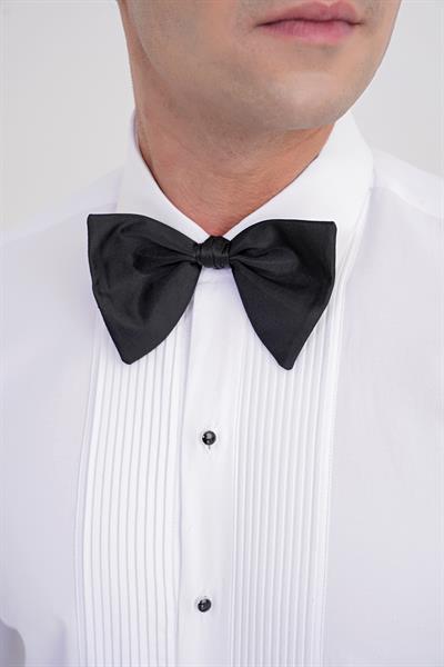 Slim Fit Erkek Yaka Önü Pliseli Beyaz Smokin Gömlek GK 730