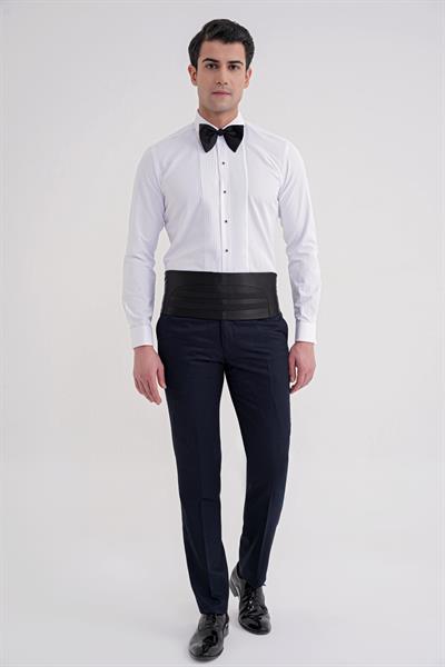 Slim Fit Erkek Yaka Önü Pliseli Beyaz Smokin Gömlek GK 730