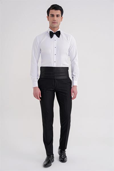 Slim Fit Erkek Yaka Duble Manşet Değişebilir Düğmeli Beyaz Smokin Gömlek GK 731