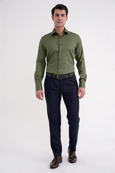 Slim Fit %100 Pamuk Non Iron Kumaş Haki Gömlek Gk 734
