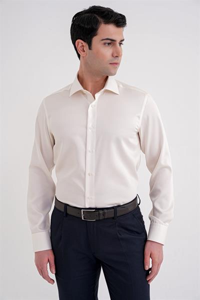 Slim Fit %100 Pamuk Non Iron Kumaş Krem Gömlek Gk 734