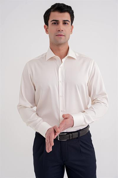 Slim Fit %100 Pamuk Non Iron Kumaş Krem Gömlek Gk 734