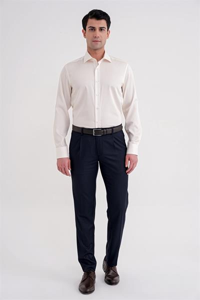 Slim Fit %100 Pamuk Non Iron Kumaş Krem Gömlek Gk 734