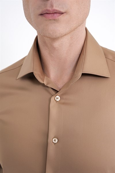 Slim Fit %100 Pamuk Non Iron Kumaş Taba Gömlek Gk 734