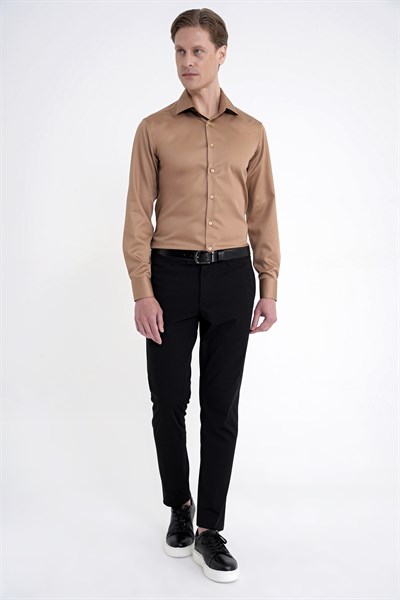 Slim Fit %100 Pamuk Non Iron Kumaş Taba Gömlek Gk 734