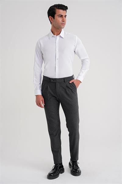 Slim Fit Kravat Yaka Esnek Pamuklu Beyaz Gömlek GK 737