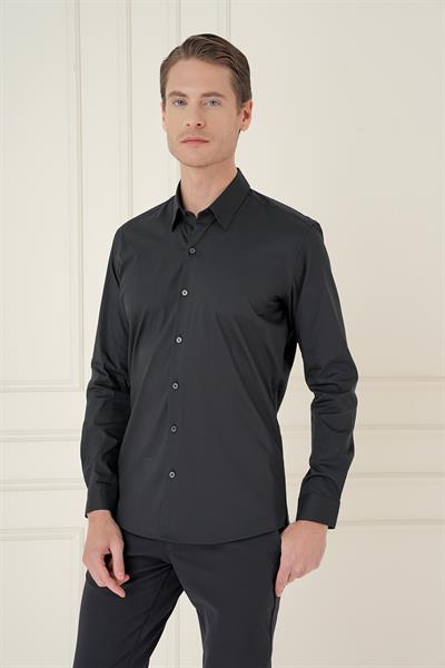 GK 747 Slim Fit Siyah Klasik Gömlek