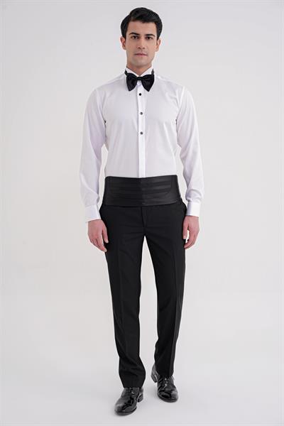Slim Fit % 100 Pamuk Duble Manşet Ata Yaka Beyaz Smokin Gömlek GK 750