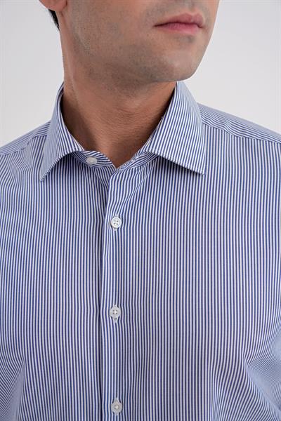 Slim Fit %100 Pamuk İtalyan Yaka Çizgili Lacivert Gömlek GK 751