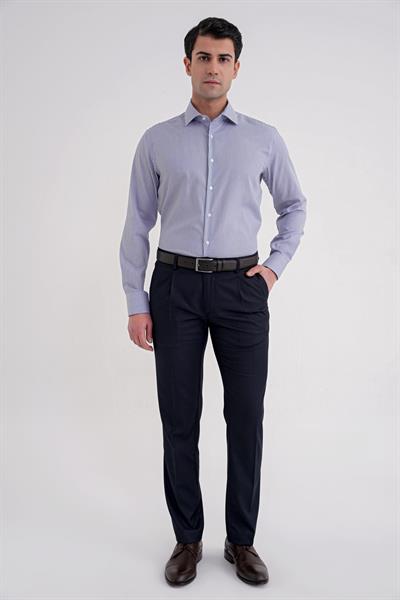Slim Fit %100 Pamuk İtalyan Yaka Çizgili Lacivert Gömlek GK 751