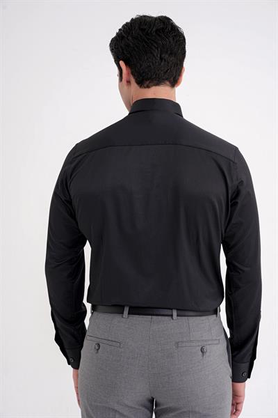 Slim Fit Kravat Yaka Esnek Pamuklu Siyah Gömlek GK 752