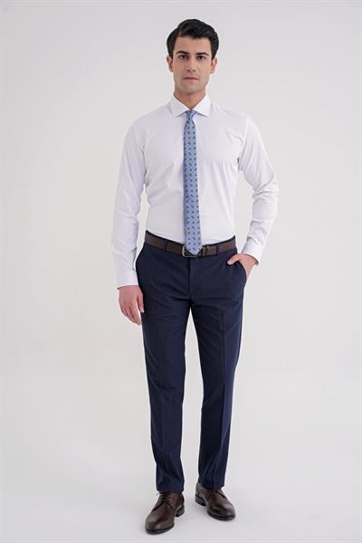 Slim Fit Kravat Yaka Esnek Pamuklu Beyaz Gömlek GK 753