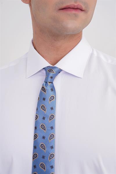 Slim Fit Kravat Yaka Esnek Pamuklu Beyaz Gömlek GK 753