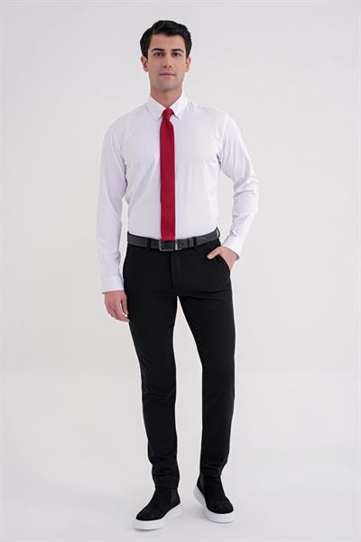 Slim Fit Düğme Yakalı Esnek Pamuk Beyaz Gömlek GK 754